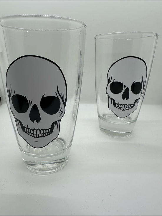 Other - Clear Glass Tumbler with Black Skull Graphic